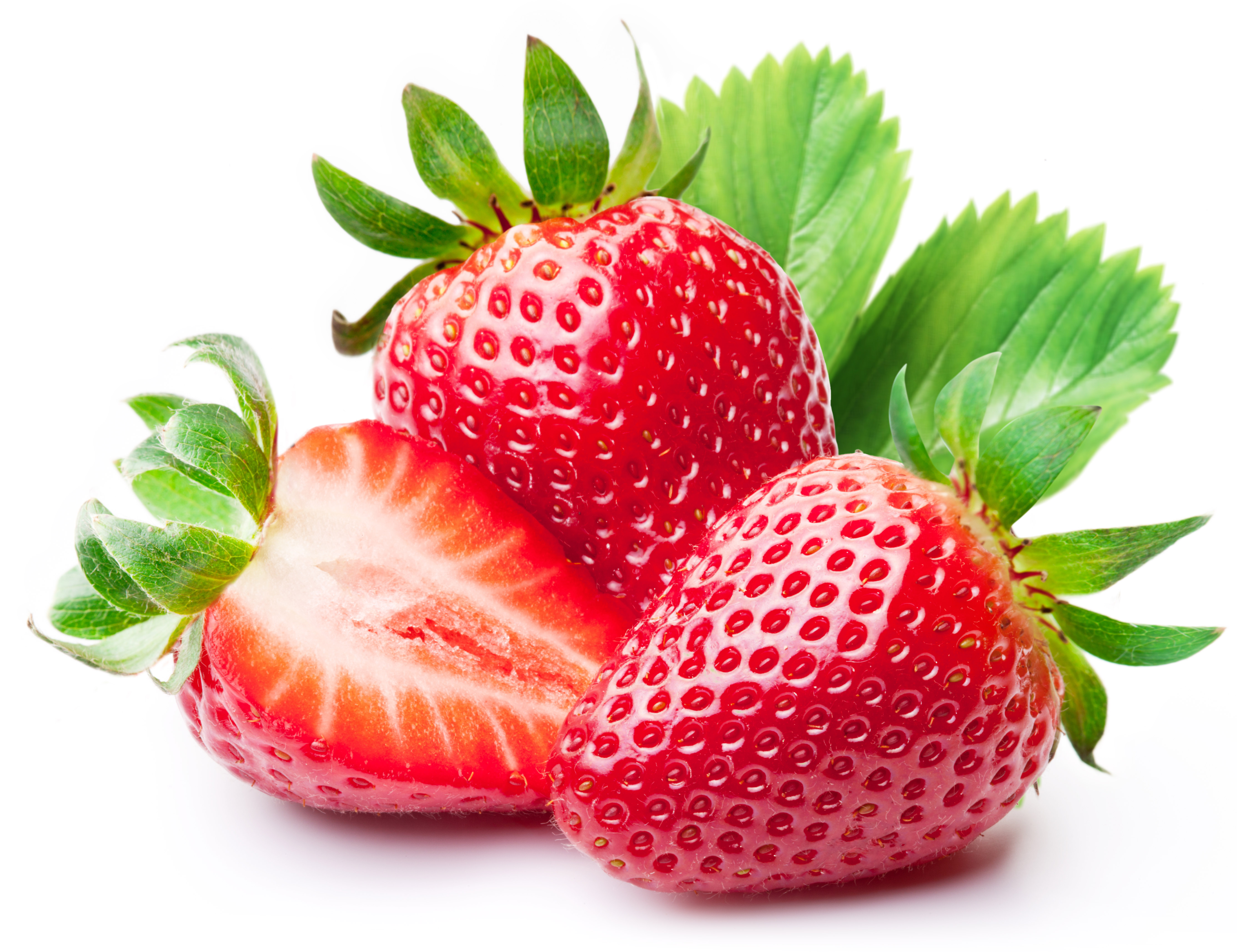 Strawberries with leaves. Isolated on a white background.
