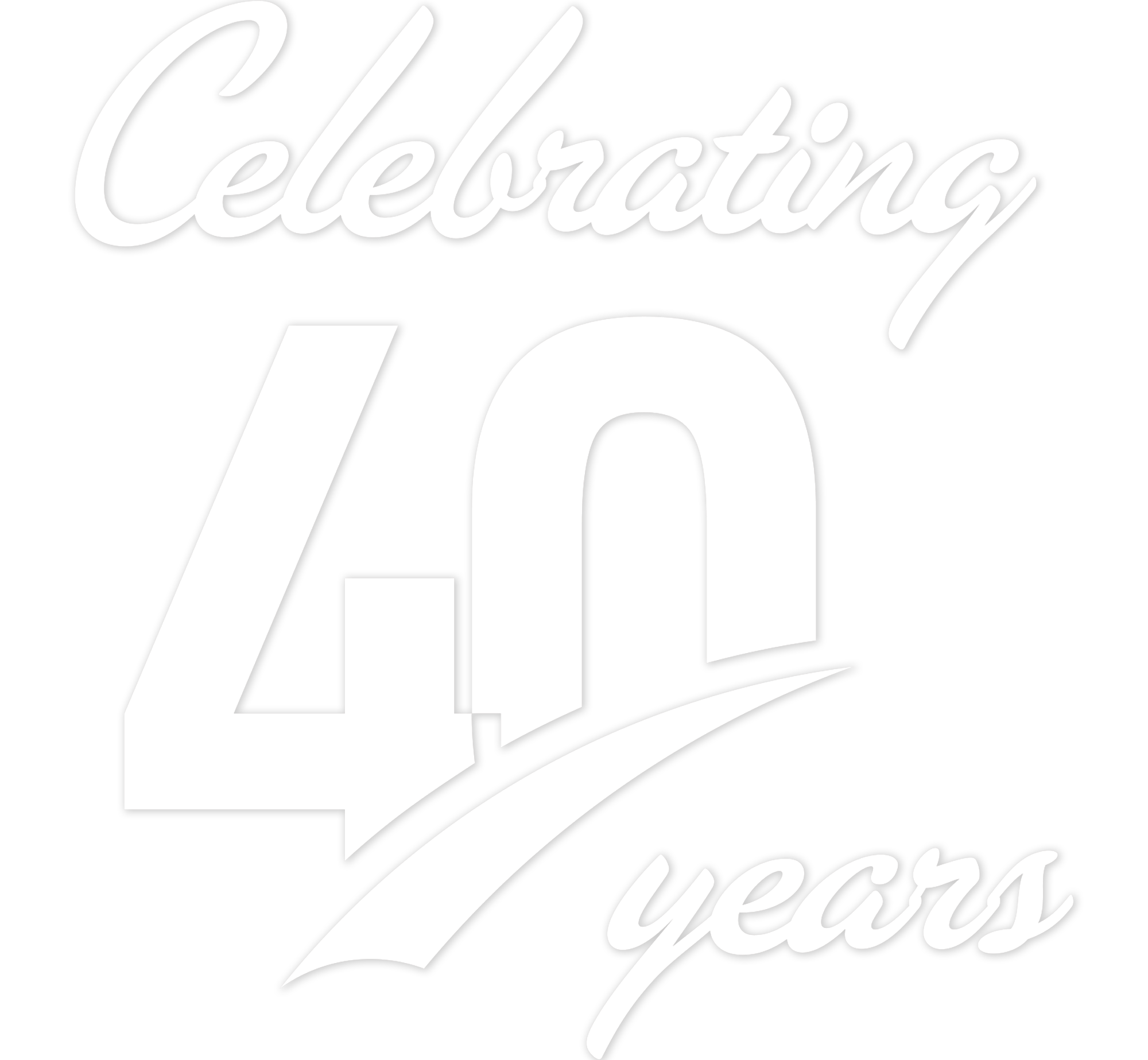 Celebrating 40 Years white drop shadow